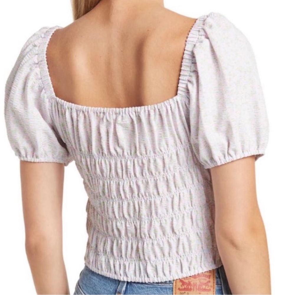 NEW Elodie Nordstrom White Smocked Square Neck Blouse Top Shirred Off-Shoulder M - Picture 4 of 7